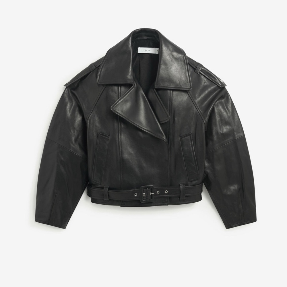 IRO Black Leather Belted Jacket